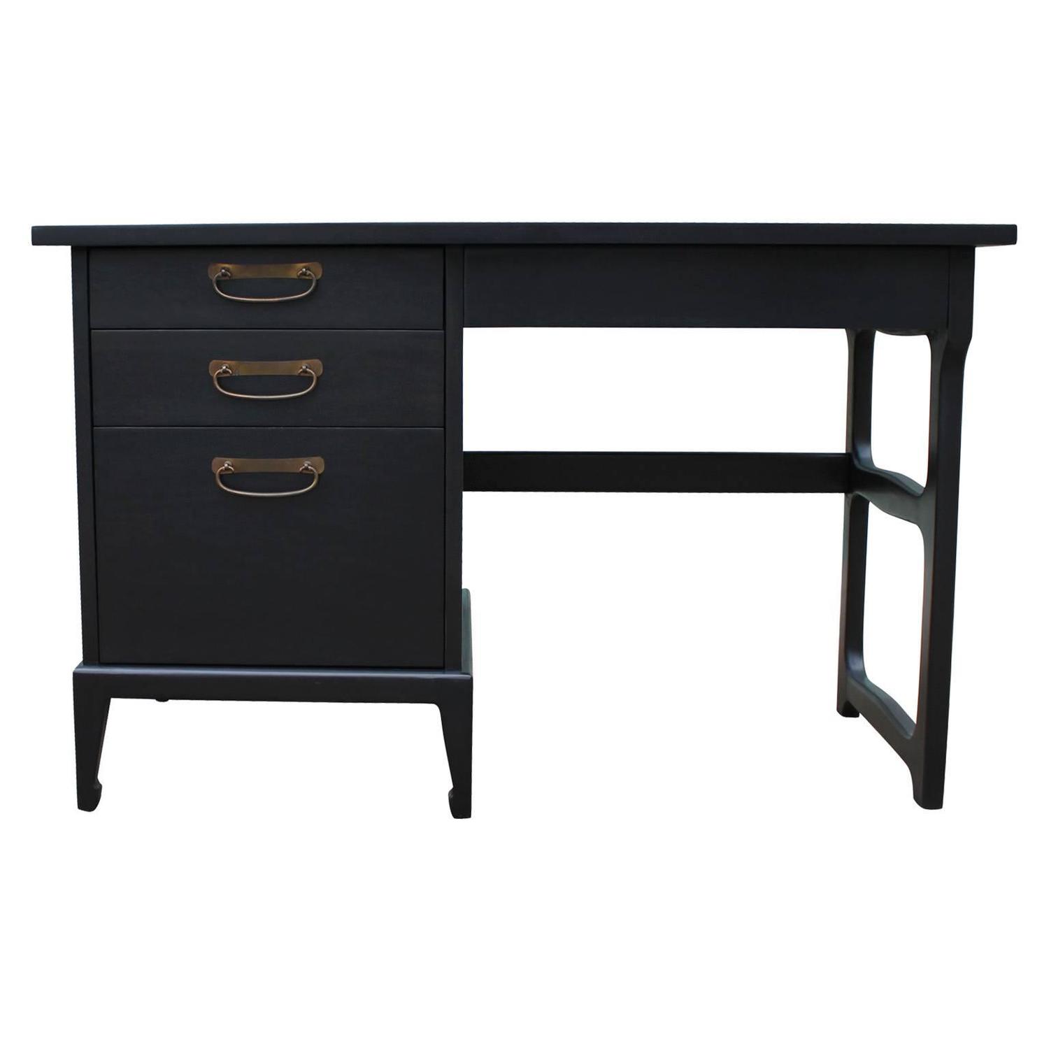 Elegant Ebonized Desk with Brass Hardware by American of