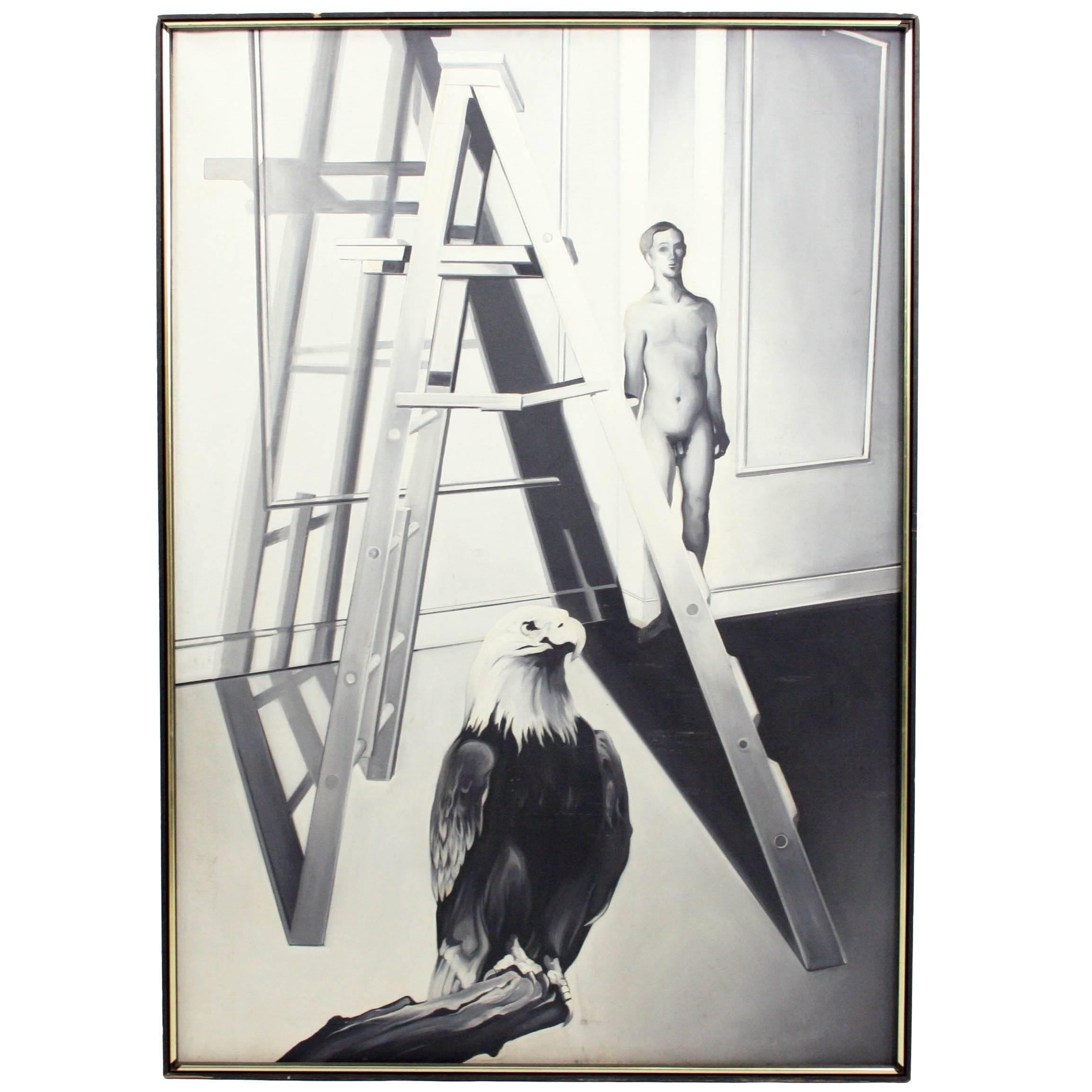 Lowell Nesbitt Oil on Canvas Studio with Eagle Painting, circa 1967