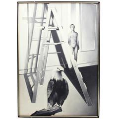 Vintage Lowell Nesbitt Oil on Canvas Studio with Eagle Painting, circa 1967