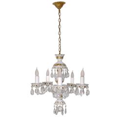 German Layered Glass and Gold Leaf Crystal Chandelier