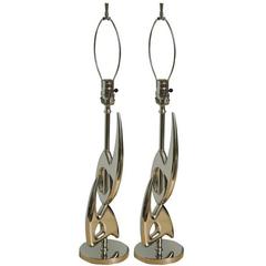 Pair of Rembrandt Nickel Plated Abstract Lamps