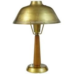 1950s Scandinavian Brass and Wood Desk Table Lamp