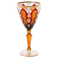 Antique Bohemian Cut Glass Goblet, Richly Gilded
