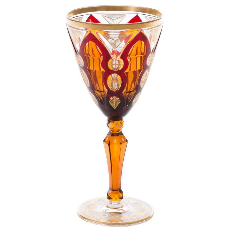 Antique Bohemian Cut Glass Goblet, Richly Gilded For Sale