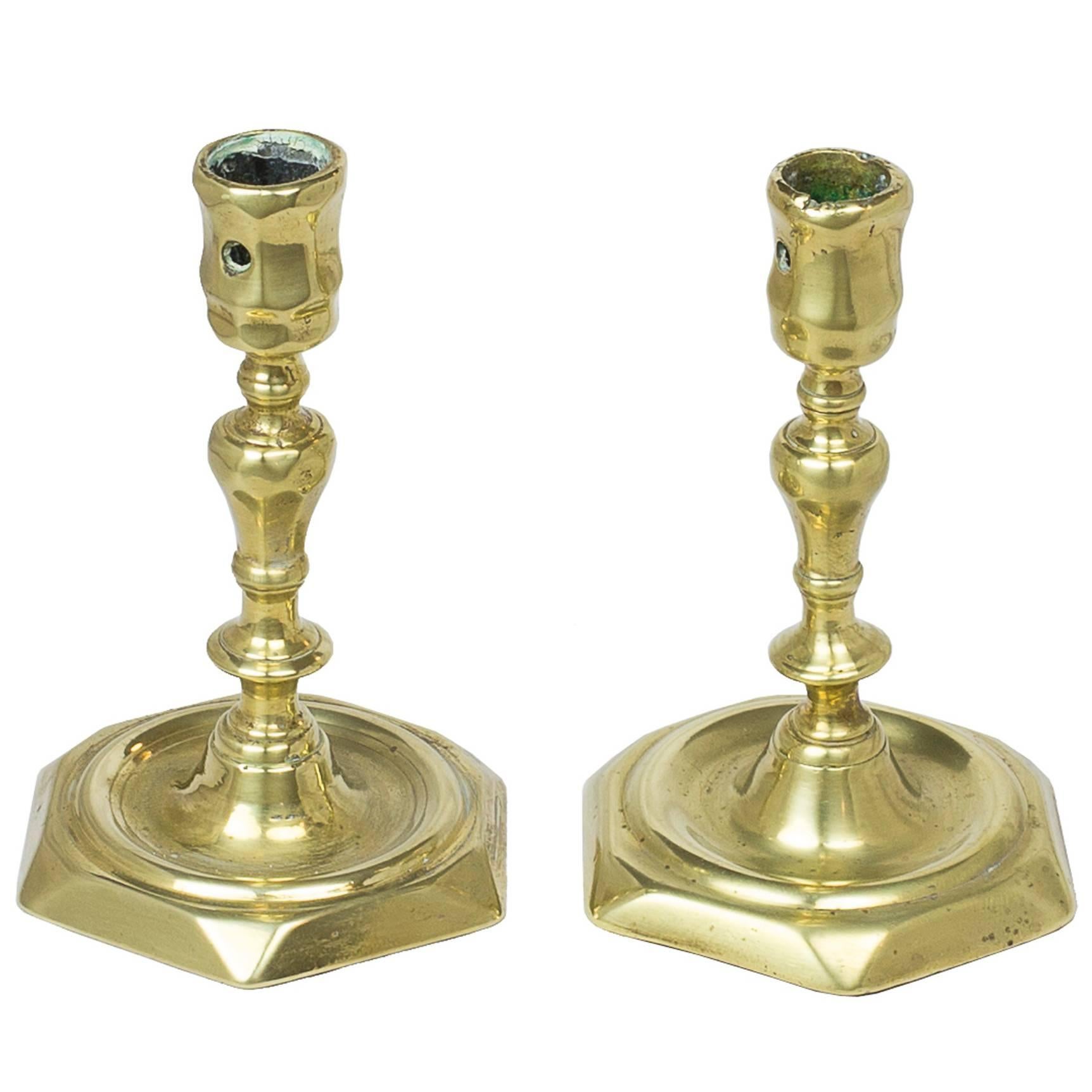 Pair of Northern European Brass Candlesticks, Probably Danish, circa 1740 For Sale