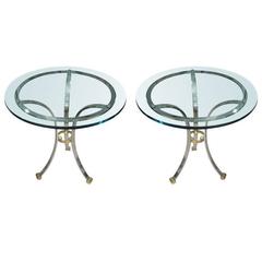 Great Pair of High Style Chrome and Brass Tables by Maison Jansen