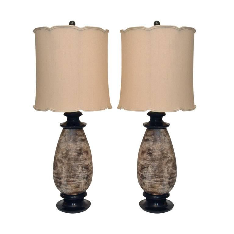 Pair of Ceramic Lamps by James Mont Asian Styled 1940s