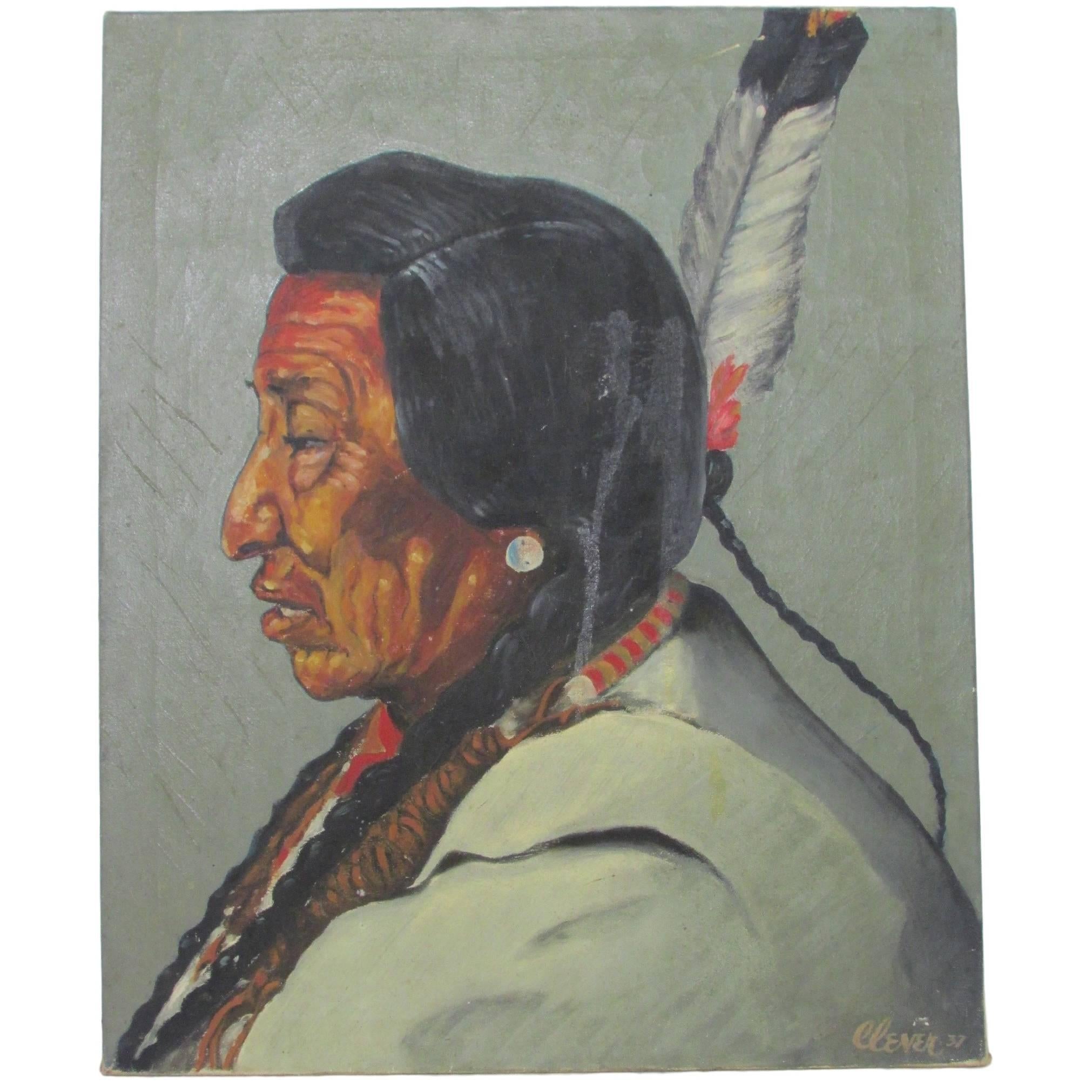 Blackfoot "Pecunnie" Native American Oil on Canvas by Don Clever 