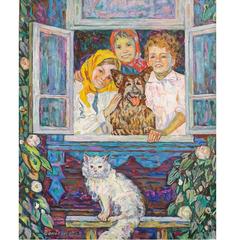 Russian Social Realist Painting of Children by Amir Khusnulovich Valiakhmetov