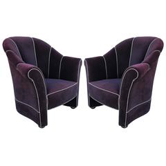 Antique Purple Velvet Josef Hoffmann Lounge Chairs