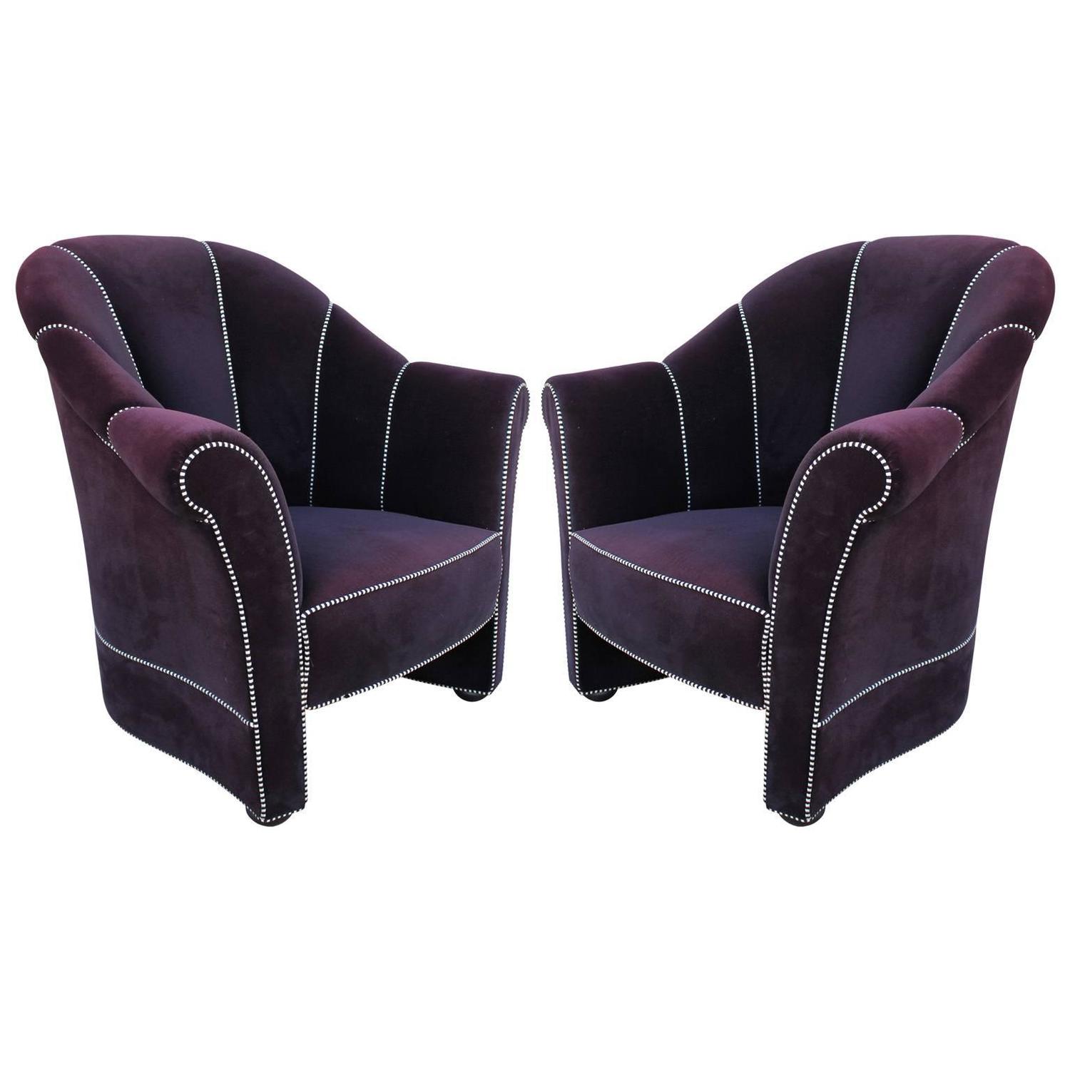 Purple Velvet Josef Hoffmann Lounge Chairs at 1stdibs