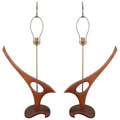 Striking Pair of Sculptural Organic Walnut Table Lamps 1