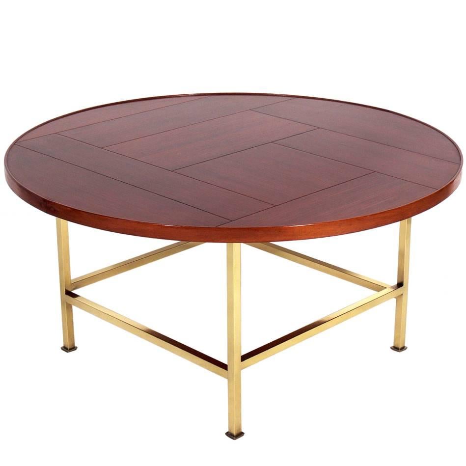 Modernist Walnut and Brass Coffee Table by Dunbar