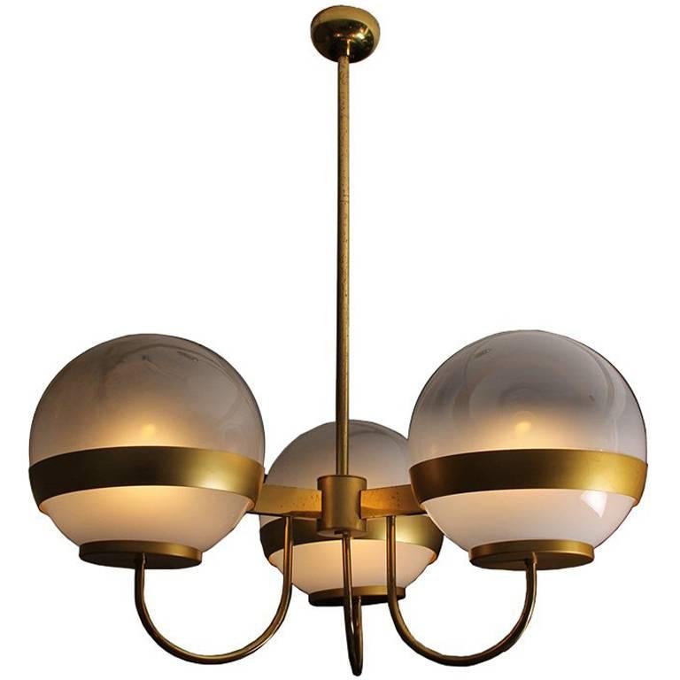 Ceiling Lamp with Three Glass Globes Edited by Lamperti‬ in the 1970s at 1stDibs