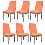 Set of 6 Chrome Parsons Style Dining Side Chairs Attributed to Milo Baughman