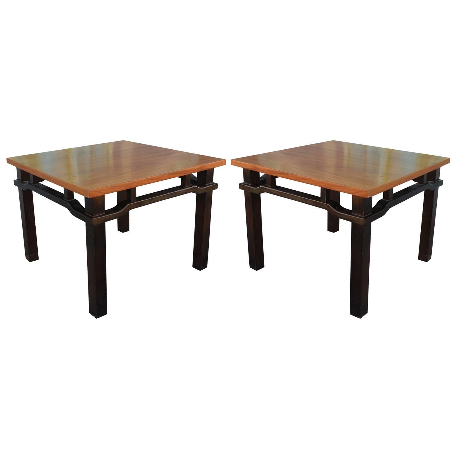 Elegant Pair of Two-Tone Walnut Mid-Century Modern Side Tables