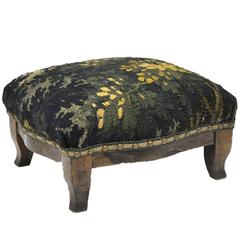18th Century Walnut Foot Stool Upholstered with Antique Aubusson Tapestry