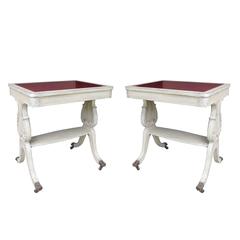 Pair of English Tables, Original Leather Tops, Custom Paint, circa 1900