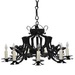 19th Century Eight Lights Wrought Iron Chandelier with Fleur de Lys