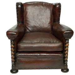 Vintage French Leather Wing Chair