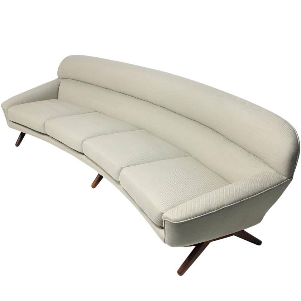 Large 1960s Danish Modern Curved Lounge Sofa Attributed to Illum Wikkelsø