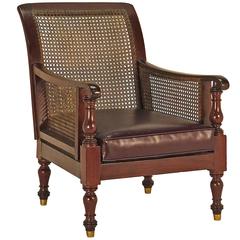 Edwardian English Mahogany Library Chair with a Leather Seat England, circa 1900