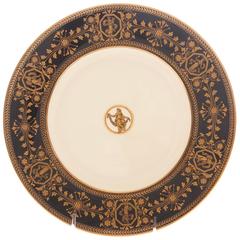 Nine Antique Wedgwood Black and Gilt Dinner Plates, Medallion Center