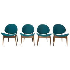 Retro Set of 4 Kodawood Bentwood Clam Chairs with Teal Upholstery