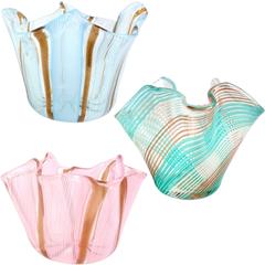 Dino Martens Aureliano Toso Murano Italian Art Glass Small Fazoletto Vases