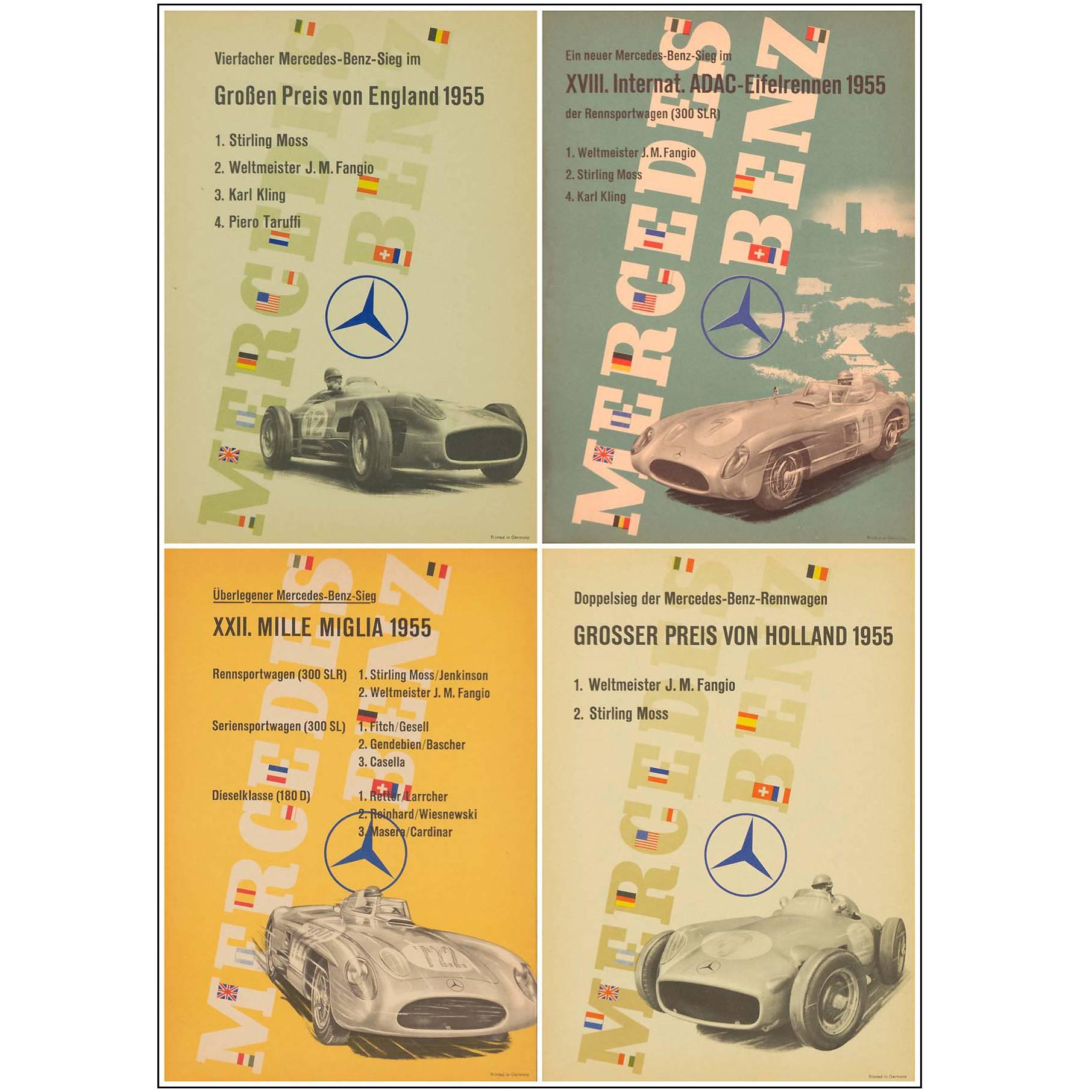 Set of Four Mercedes-Benz Victory Posters For Sale