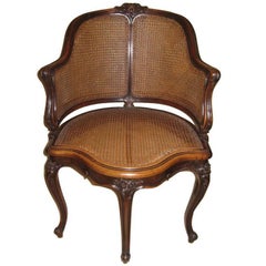 Vintage Louis XV Style Walnut and Caned French Provincial Bergere