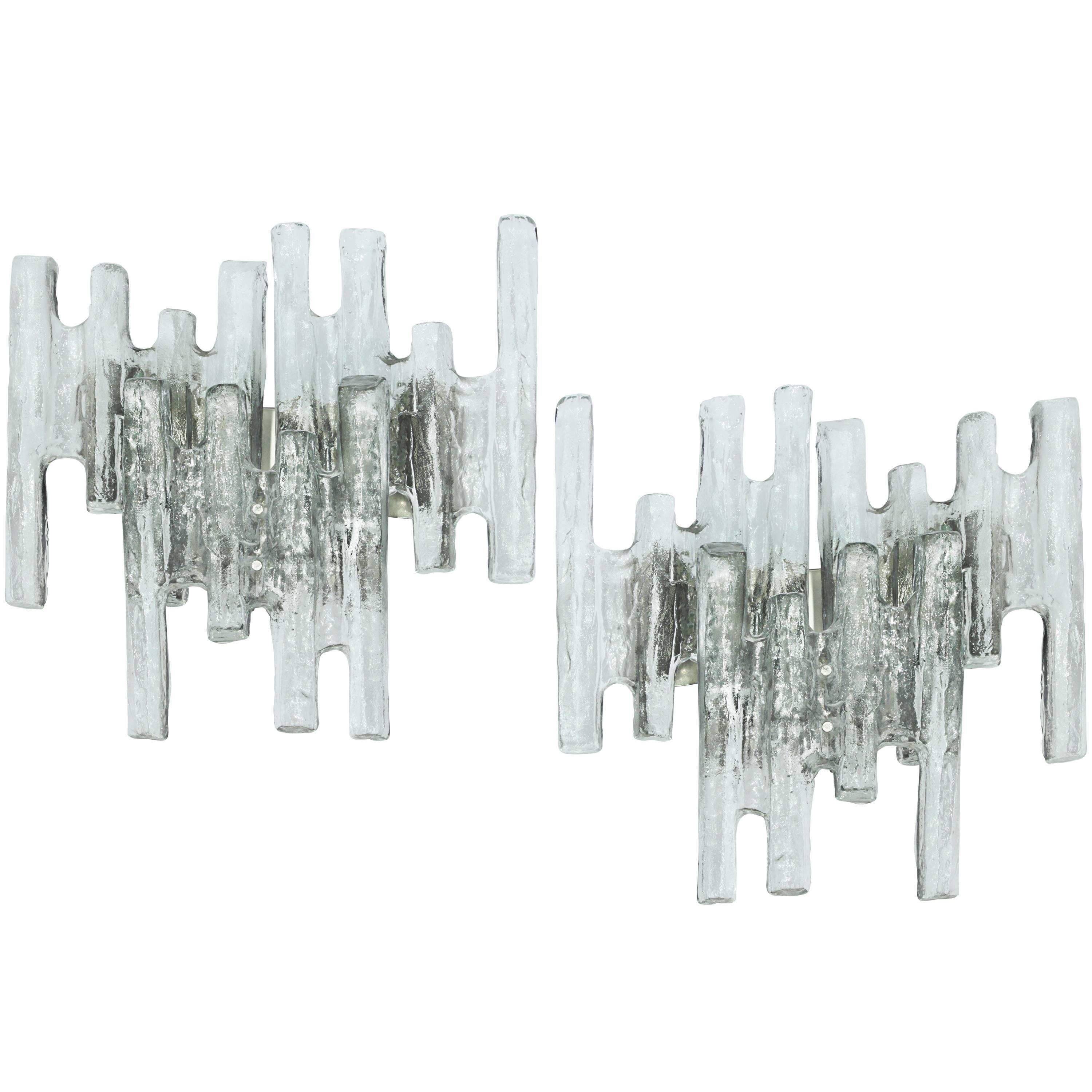 Pair of Large Glass Icicle Sconces by Kalmar