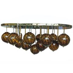 Italian Moderne Oval Light Fixture with Amber Glass Globes