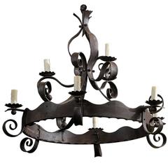 EARLY 20thC HAND WROUGHT IRON CHANDELIER