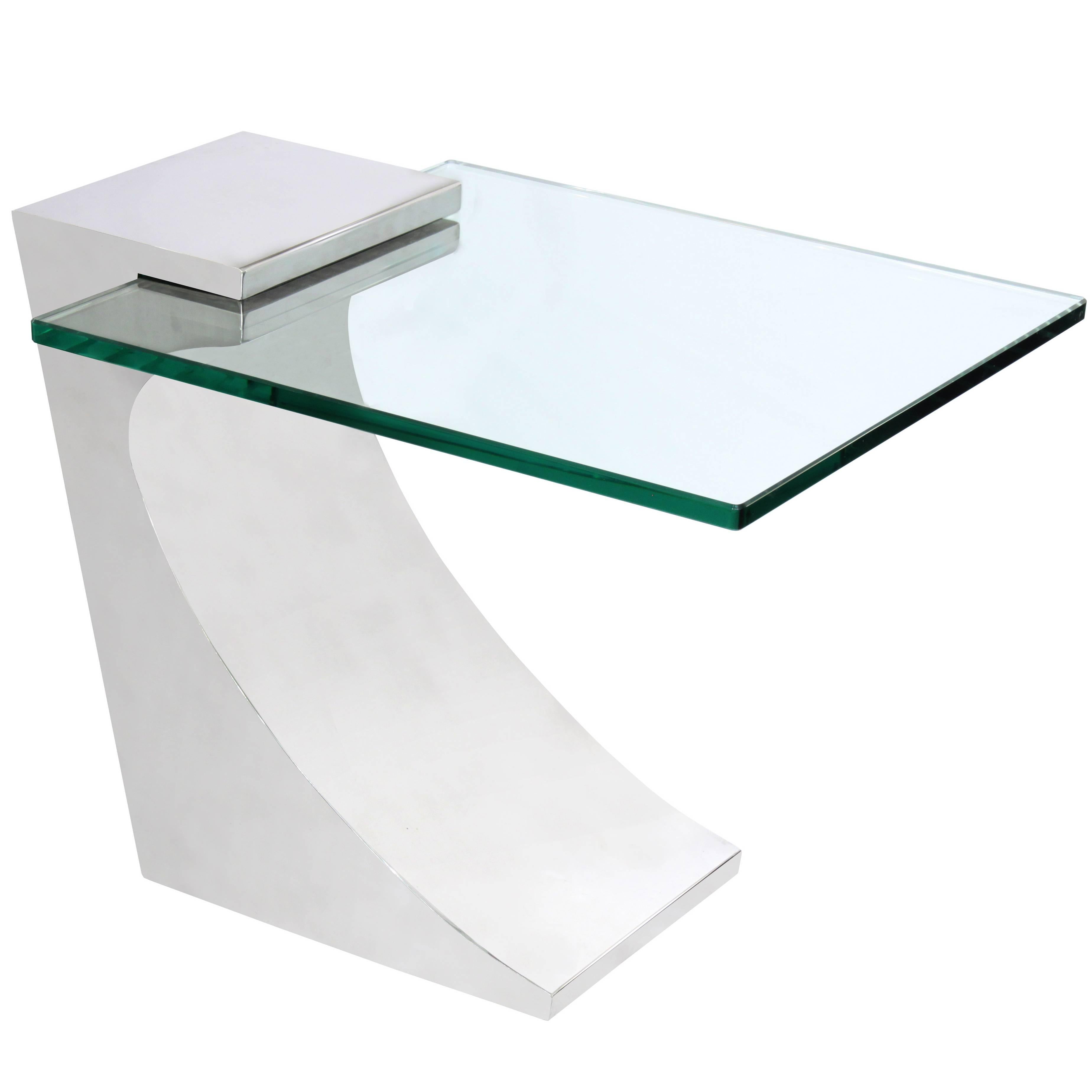 Chic Cantilevered Side Table in Polished Stainless Steel