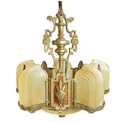 Art Deco Slpper Shade Fixture with Nickel and Copper Accents