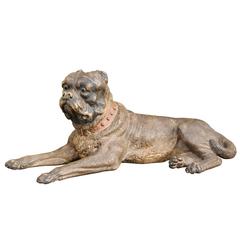 Large Austrian Terracotta Reclining Dog Sculpture from the Late 19th Century