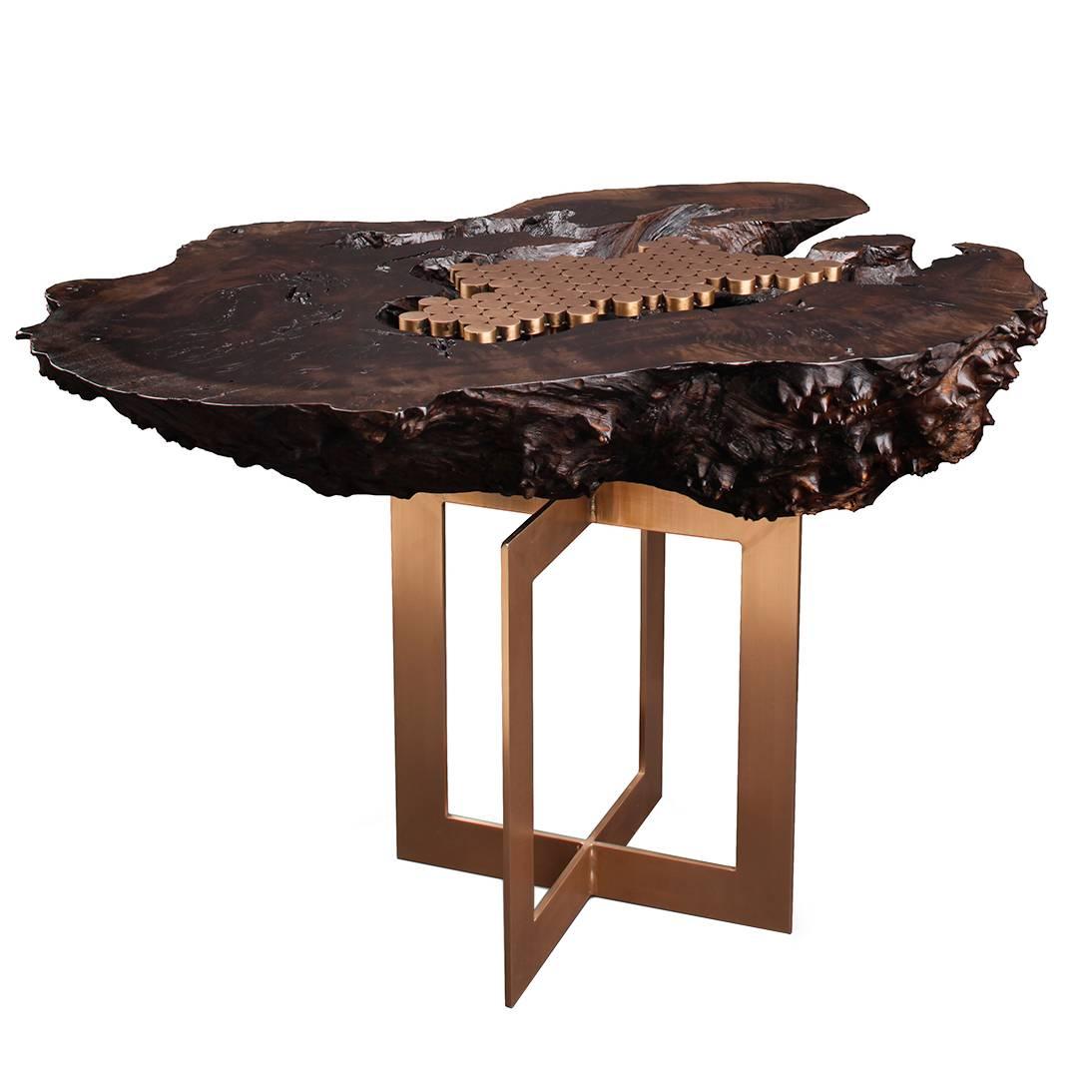 "Burl" Side Table in Bronze and Smoked Walnut by Studio Roeper