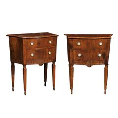 Pair of Walnut Italian Neoclassical Bedside Commodes, ca. 1790