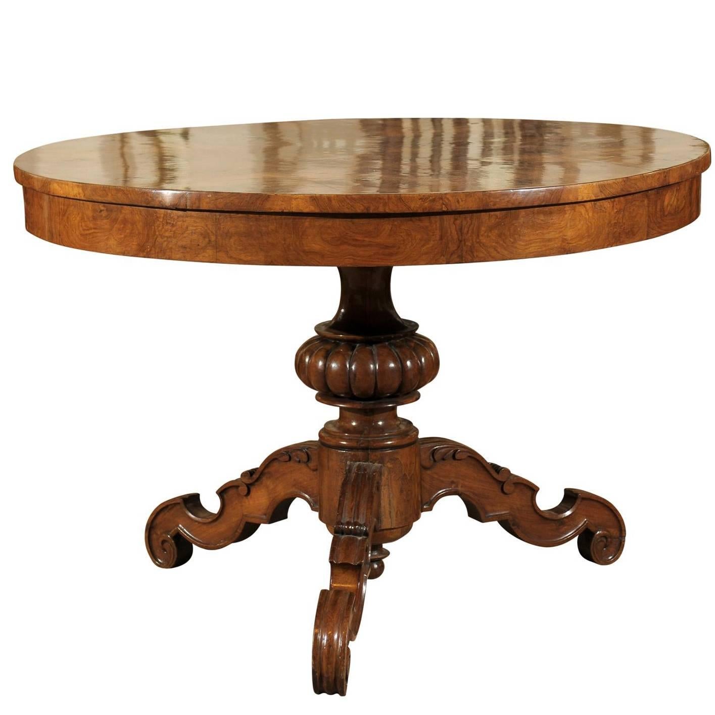 19th Century Burled Walnut Center Table, Italy