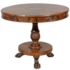 19th Century Italian Walnut Gueridon with Inlay & Paw Feet