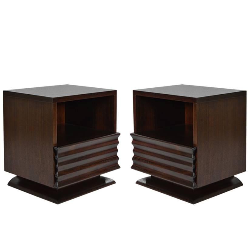 Mid-Century Modern Sculptural Nightstands in Stained Mahogany