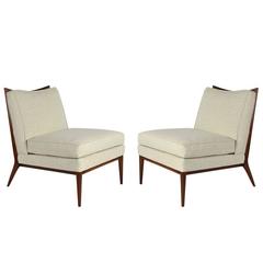 Paul McCobb for Directional Walnut Framed Slipper Chairs, Model 1320