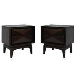 Pair of Diamond Front End Tables in Dark Walnut