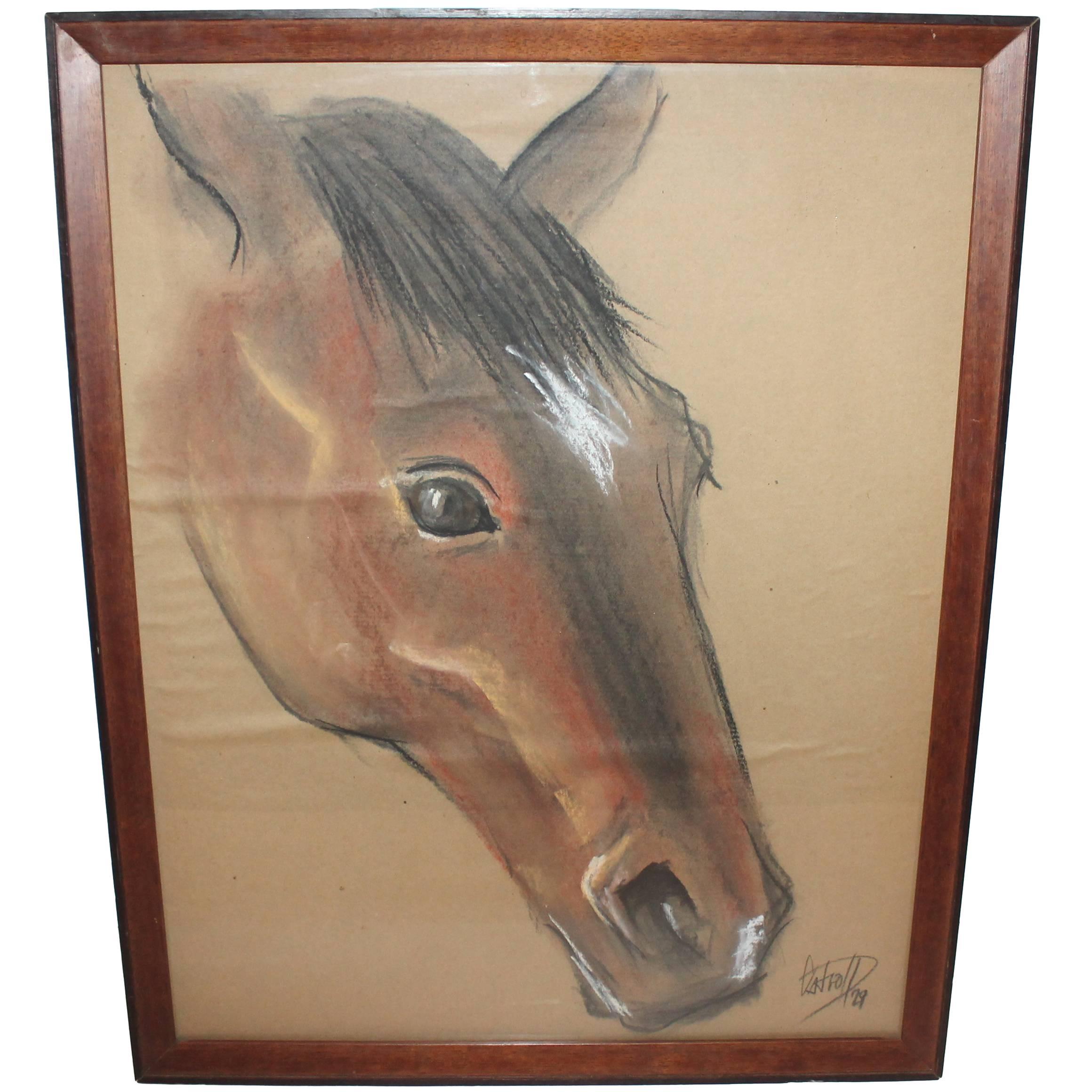 Pastel Signed and Dated 1929 Horse Head Profile