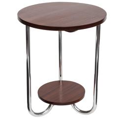 Mid-Century Modern Walnut and Chrome Side Table