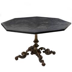 French Iron Base Gueridon with Octagonal Riven Slate Top, circa 1950
