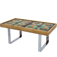 Mid-Century Modern Hand-Glazed Tile Coffee Table