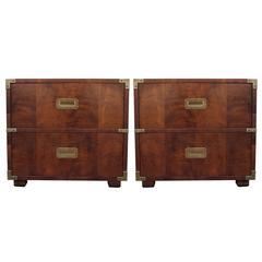 Lovely Pair of Campaign Style Nightstands or Side Tables by Henredon