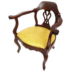 Antique French Empire Mahogany Armchair in Yellow Snakeprint Edelman Leather